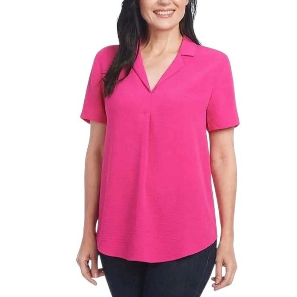 Hilary Radley Top Women’s Medium Pink V-Neck Short Sleeve Pullover Blouse